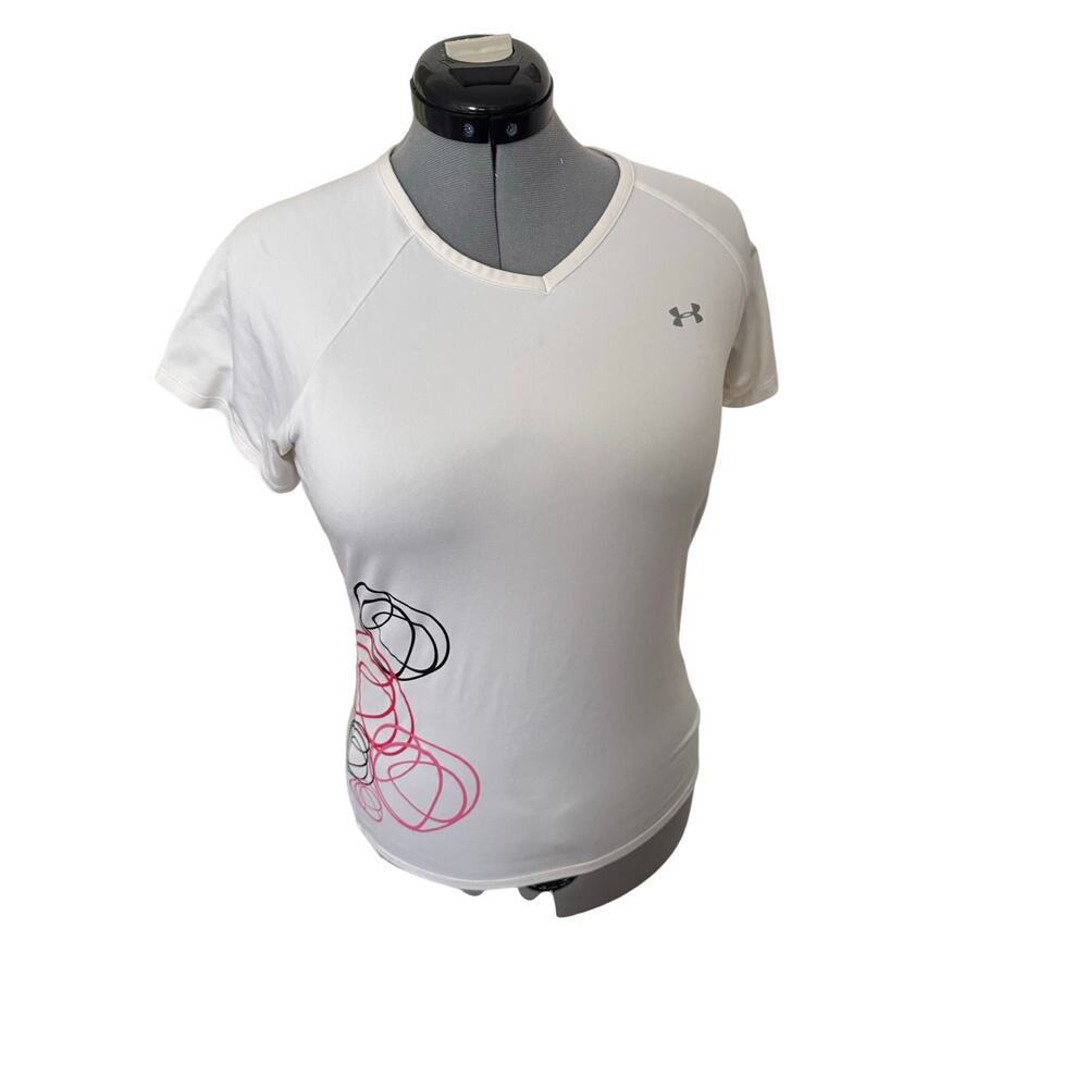 Under Armour Women’s White HeatGear Short Sleeve Athletic Top Size Medium